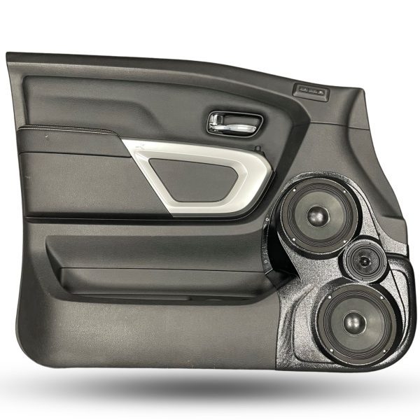 Front Door Custom Speaker Pods for the 2016-2024 Nissan Titan to hold Dual 6.5 in and 3.5 in speakers for car audio installation upgrade